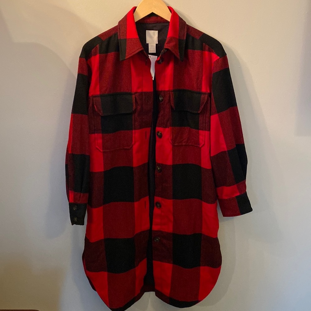 NWT H&M Oversized Knee Length Plaid Shacket